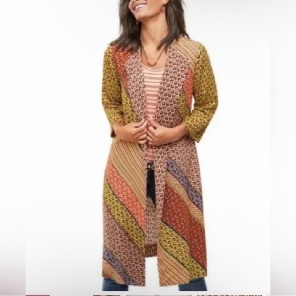 Cabi Poet Kimono Patch Work Open Front Jacket with Tie Style 5664 Size X Small